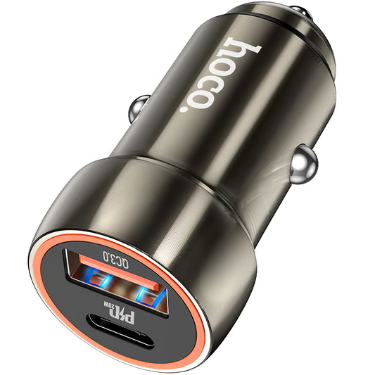 Autótöltő HOCO Z46A, 20W, 3A, 1 x USB-A - 1 x USB-C, szürke 