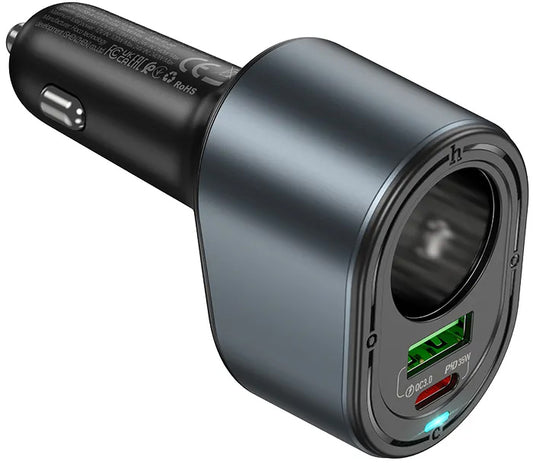 HOCO Z56 Autós Töltő, 35W, 3A, 1 x USB-A - 1 x USB-C - 1 x Szivargyújtó Kiterjesztés, Fekete