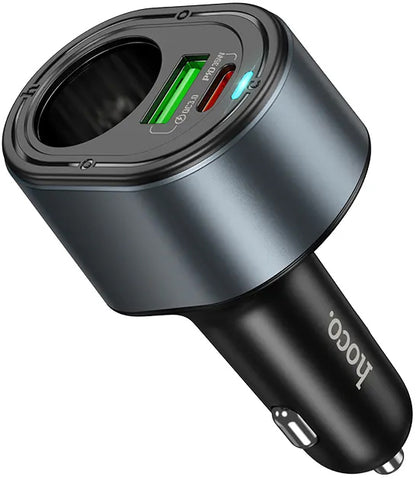 HOCO Z56 Autós Töltő, 35W, 3A, 1 x USB-A - 1 x USB-C - 1 x Szivargyújtó Kiterjesztés, Fekete