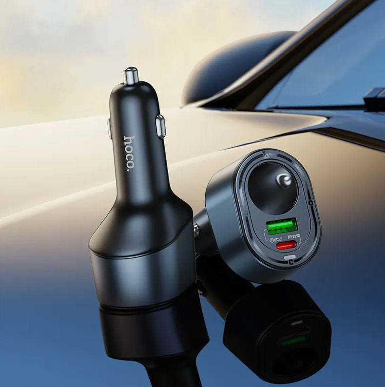 HOCO Z56 Autós Töltő, 35W, 3A, 1 x USB-A - 1 x USB-C - 1 x Szivargyújtó Kiterjesztés, Fekete