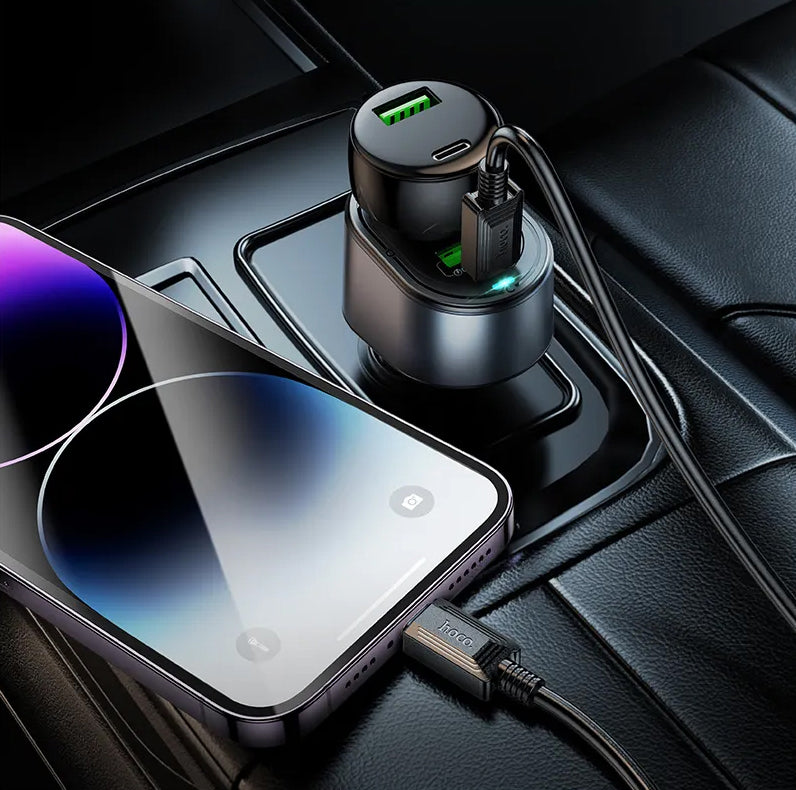 HOCO Z56 Autós Töltő, 35W, 3A, 1 x USB-A - 1 x USB-C - 1 x Szivargyújtó Kiterjesztés, Fekete