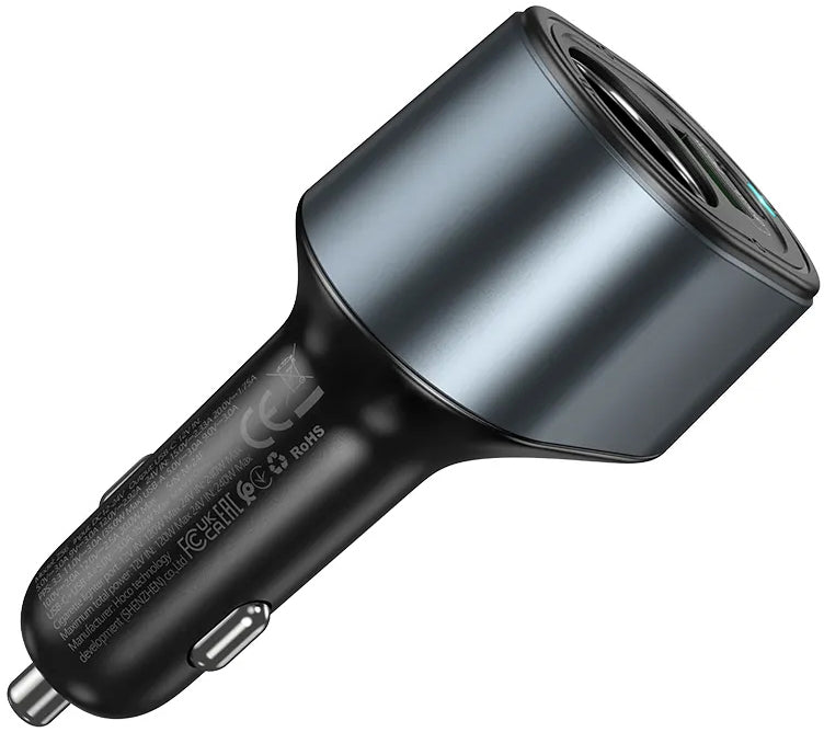 HOCO Z56 Car Charger, 35W, 3A, 1 x USB-A - 1 x USB-C - 1 x Cigarette Lighter Extension, Black
