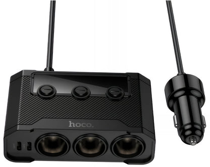 HOCO Z64 Car Charger, 15.5W, 3.1A, 2 x USB-A - 2 x USB-C - 3 x Cigarette Lighter Extension, Black