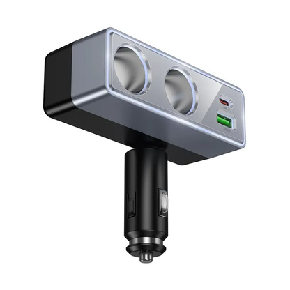 HOCO Z65B autós töltő, 240W, 1 x USB-A - 1 x USB-C - 2 x szivargyújtó elosztó, fekete