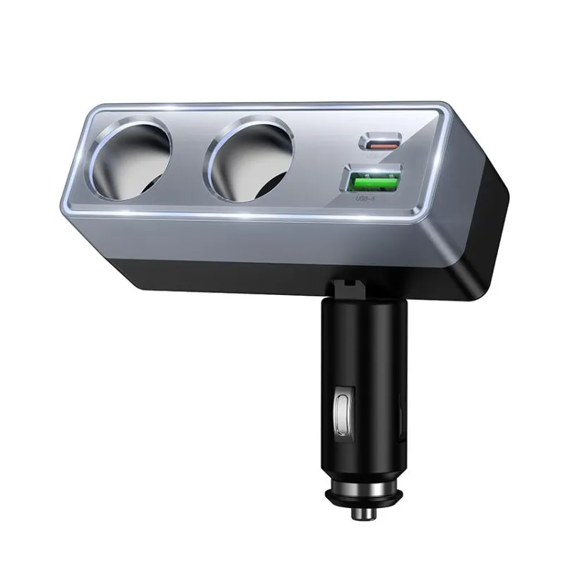 HOCO Z65B autós töltő, 240W, 1 x USB-A - 1 x USB-C - 2 x szivargyújtó elosztó, fekete