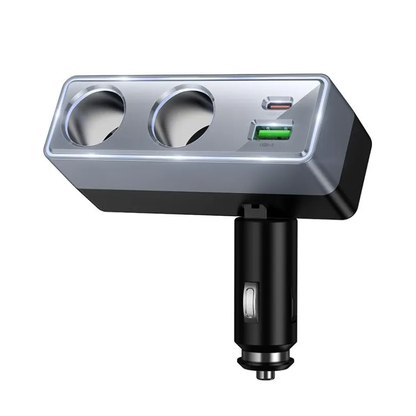 HOCO Z65B autós töltő, 240W, 1 x USB-A - 1 x USB-C - 2 x szivargyújtó elosztó, fekete