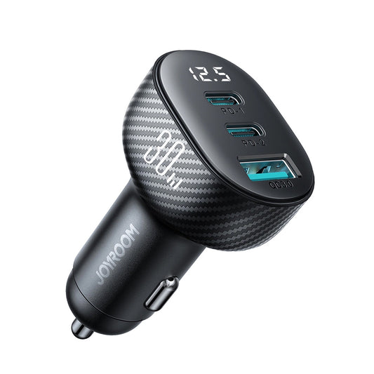 Joyroom JR-CCD04 autós töltő, 30W, 3A, 1 x USB-A - 2 x USB-C, Fekete