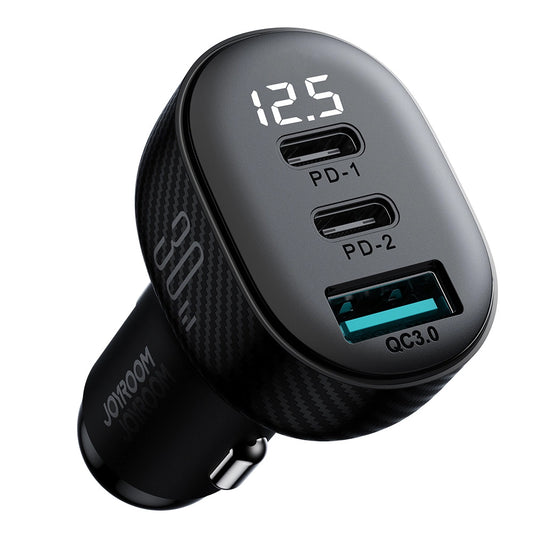 Joyroom JR-CCD04 autós töltő, 30W, 3A, 1 x USB-A - 2 x USB-C, Fekete