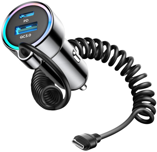 Autós töltő USB-C kábellel Joyroom JR-CL07, 72W, 3A, 1 x USB-A - 1 x USB-C, Fekete