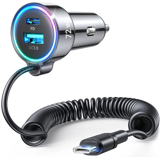 Autós töltő USB-C kábellel Joyroom JR-CL07, 72W, 3A, 1 x USB-A - 1 x USB-C, Fekete