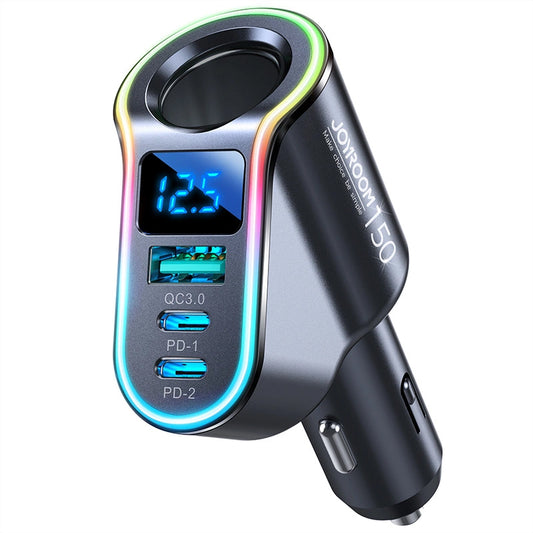 Joyroom JR-CL21 autós töltő, 150W, 3A, 1 x szivargyújtó kiterjesztés - 1 x USB-A - 2 x USB-C, Fekete