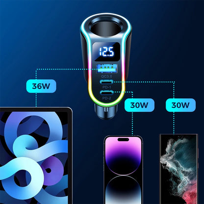 Joyroom JR-CL21 autós töltő, 150W, 3A, 1 x szivargyújtó kiterjesztés - 1 x USB-A - 2 x USB-C, Fekete