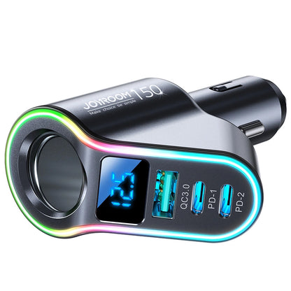 Joyroom JR-CL21 autós töltő, 150W, 3A, 1 x szivargyújtó kiterjesztés - 1 x USB-A - 2 x USB-C, Fekete
