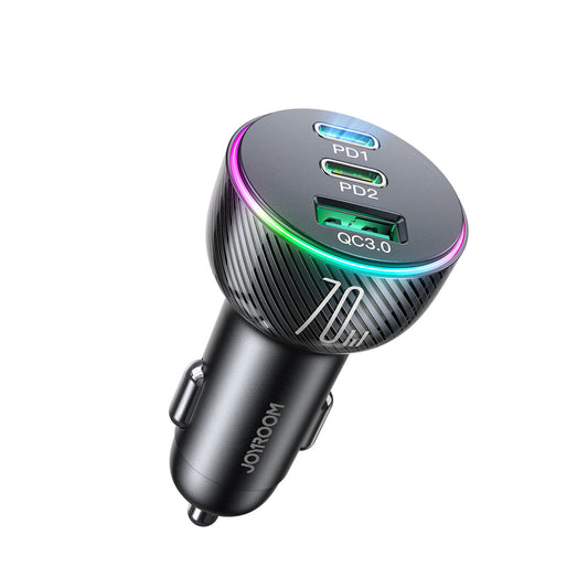 Joyroom JR-CL26 autós töltő, 70W, 4.8A, 1 x USB-A - 2 x USB-C, Fekete