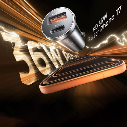 Lisen Autós Töltő, 36W, 3A, 1 x USB-A - 1 x USB-C, Fekete YL0223090002