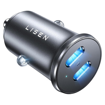 Lisen Autós Töltő, 45W, 3A, 2 x USB-C, Fekete YL0223080007