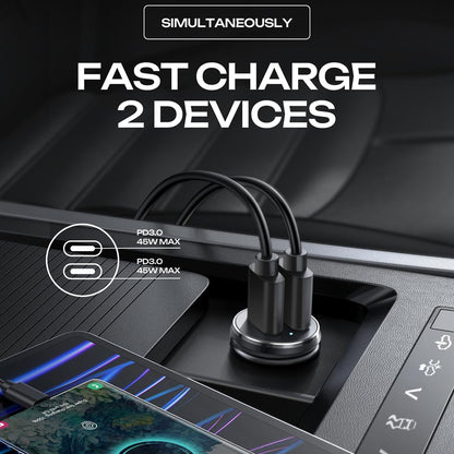 Lisen Autós Töltő, 45W, 3A, 2 x USB-C, Fekete YL0223080007