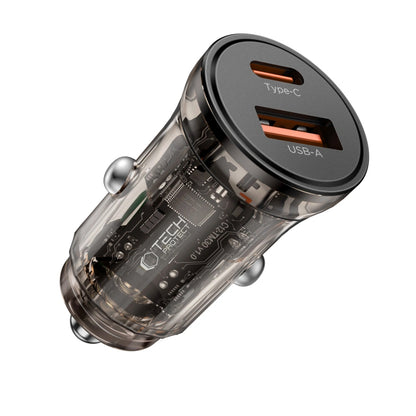 Tech-Protect CC01 autós töltő, 30W, 3A, 1 x USB-A - 1 x USB-C, Fekete