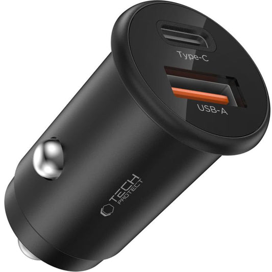 Tech-Protect CC02 autós töltő, 35W, 3A, 1 x USB-A - 1 x USB-C, Fekete