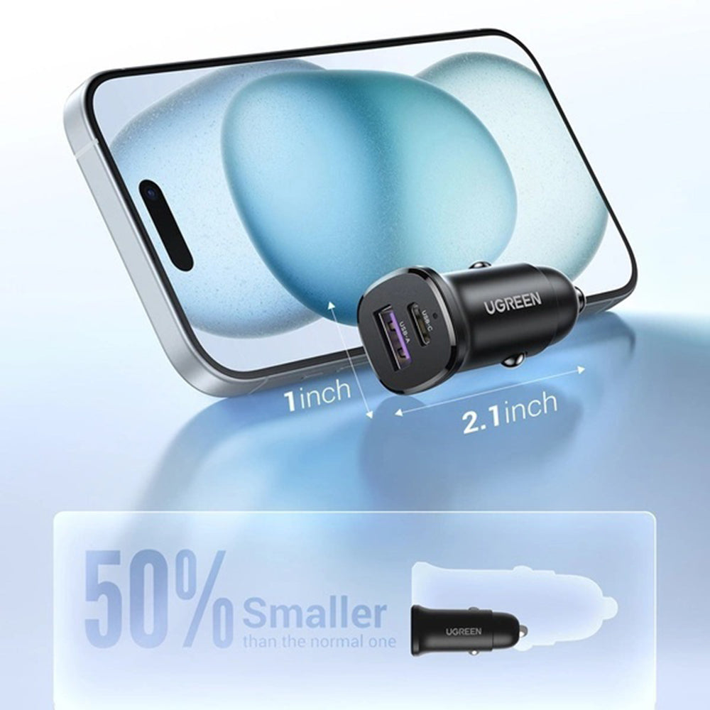 UGREEN EC305 Autós Töltő, 30W, 3A, 1 x USB-A - 1 x USB-C, Fekete
