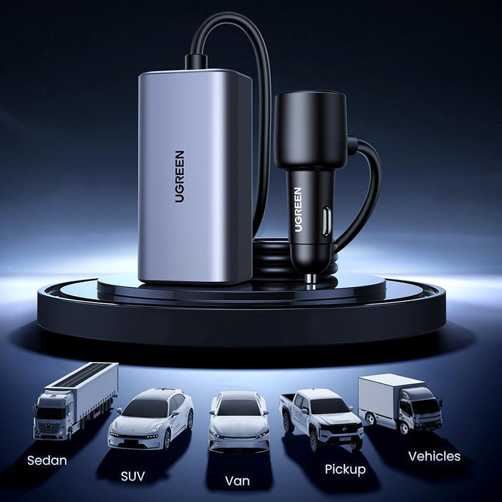 UGREEN EC706 Autós Töltő, 150W, 5A, 1 x USB-A - 3 x USB-C, Fekete