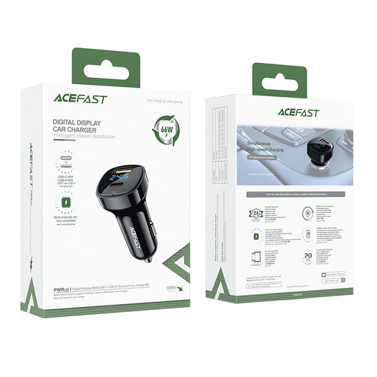 Acefast B4 autós töltő, 66W, 3A, 1 x USB-A - 1 x USB-C, Fekete