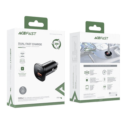 Acefast B1 autós töltő, 38W, 3A, 1 x USB-A - 1 x USB-C, Fekete