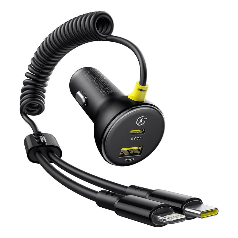 Auto töltő USB-C / Lightning kábellel Baseus Circular, 60W, 3A, 1 x USB-A - 1 x USB-C, Fekete C00035902121-00