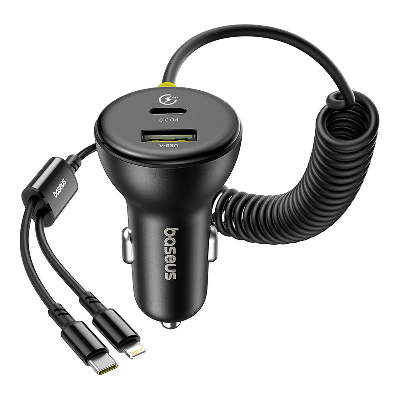 Auto töltő USB-C / Lightning kábellel Baseus Circular, 60W, 3A, 1 x USB-A - 1 x USB-C, Fekete C00035902121-00