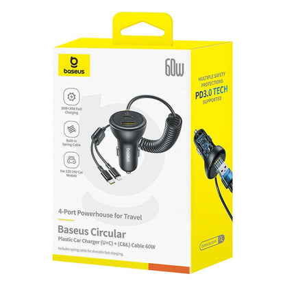 Auto töltő USB-C / Lightning kábellel Baseus Circular, 60W, 3A, 1 x USB-A - 1 x USB-C, Fekete C00035902121-00