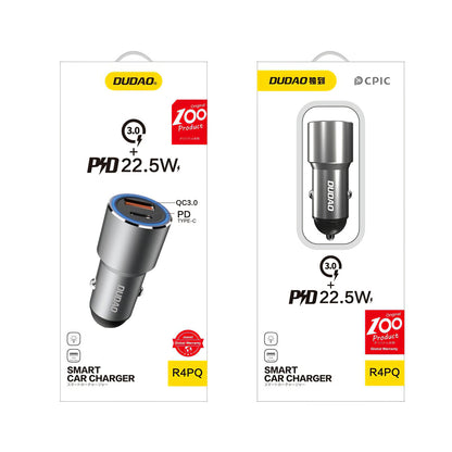 Dudao R4PQ USB autós töltő, 1 x USB - 1 x USB Type-C, 22,5 W, Gyors töltés - Power Delivery, Szürke