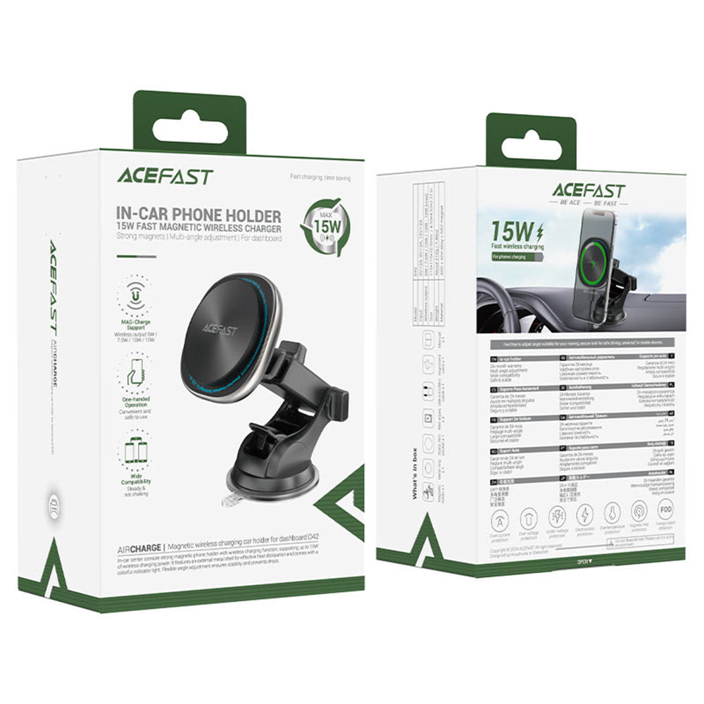 Acefast D42 vezeték nélküli autós töltő, 15W, 1.67A, ezüst