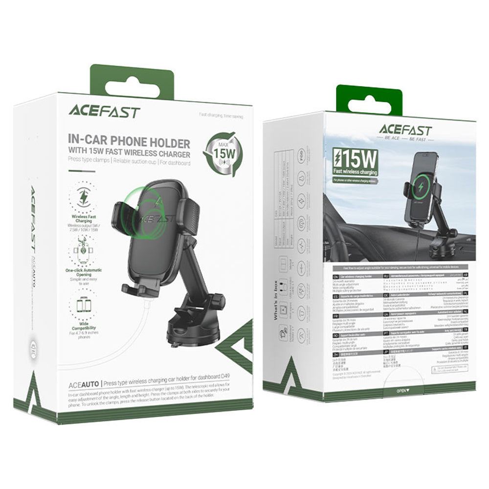 Wireless autós töltő Acefast D49, 15W, 1.67A, Fekete