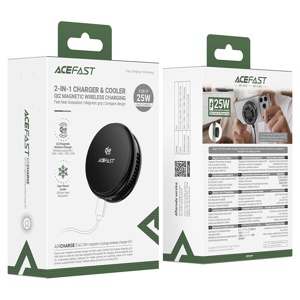 Acefast E47 2in1 vezeték nélküli hálózati töltő, 25W, fekete