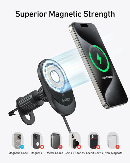 Anker MagGo vezeték nélküli autós töltő, 15W, 1.67A, Fekete B2932G11