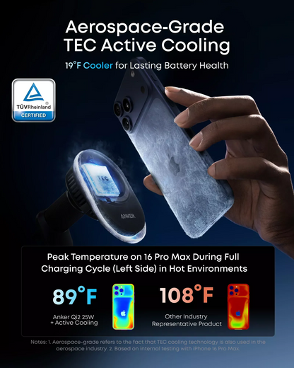 Anker Prime MagGo AirCool vezeték nélküli autós töltő, 25W, Fekete B2933H11