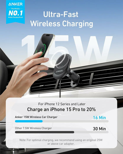 Anker MagGo vezeték nélküli autós töltő, 15W, 1.67A, Fekete B2932G11