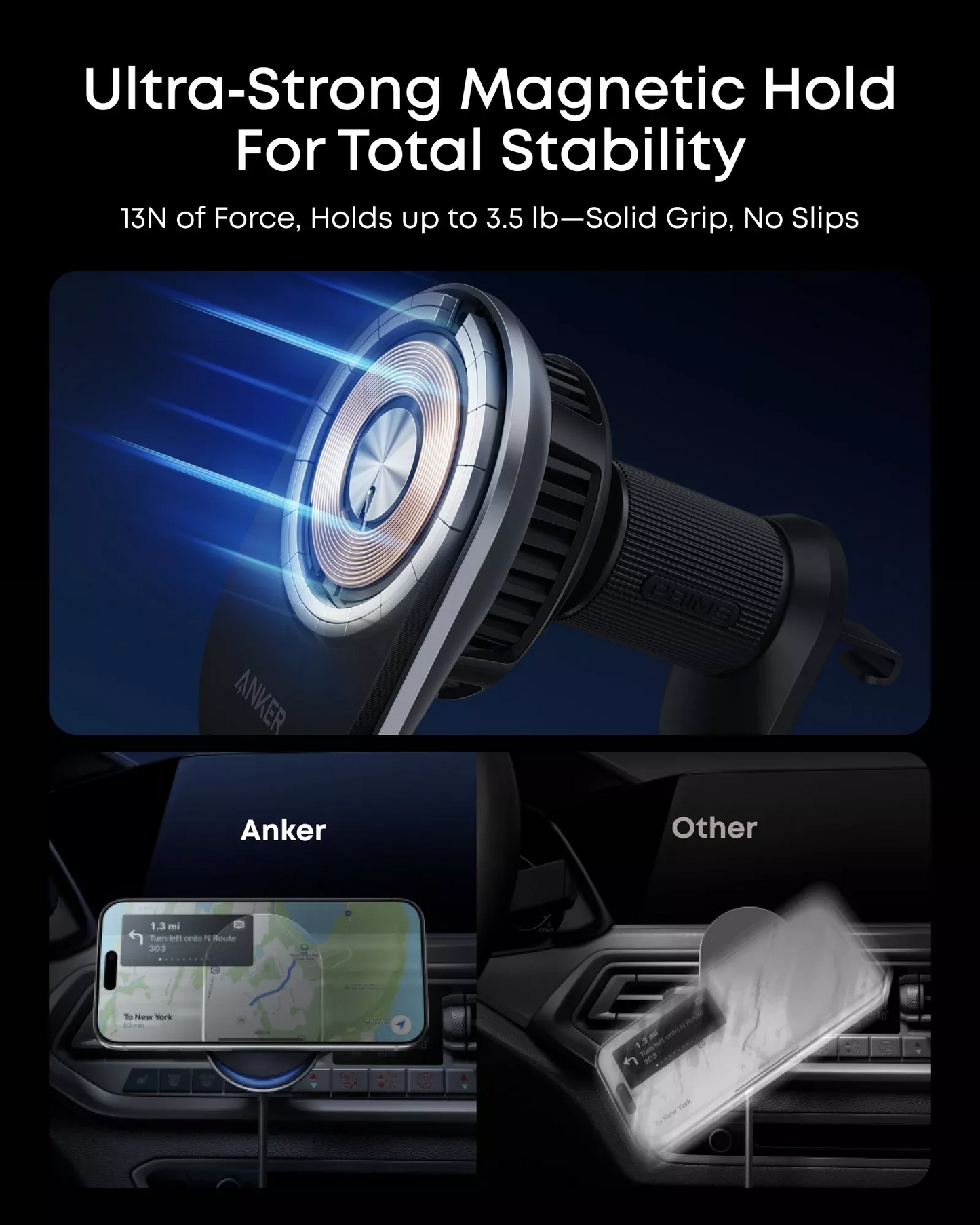 Anker Prime MagGo AirCool vezeték nélküli autós töltő, 25W, Fekete B2933H11