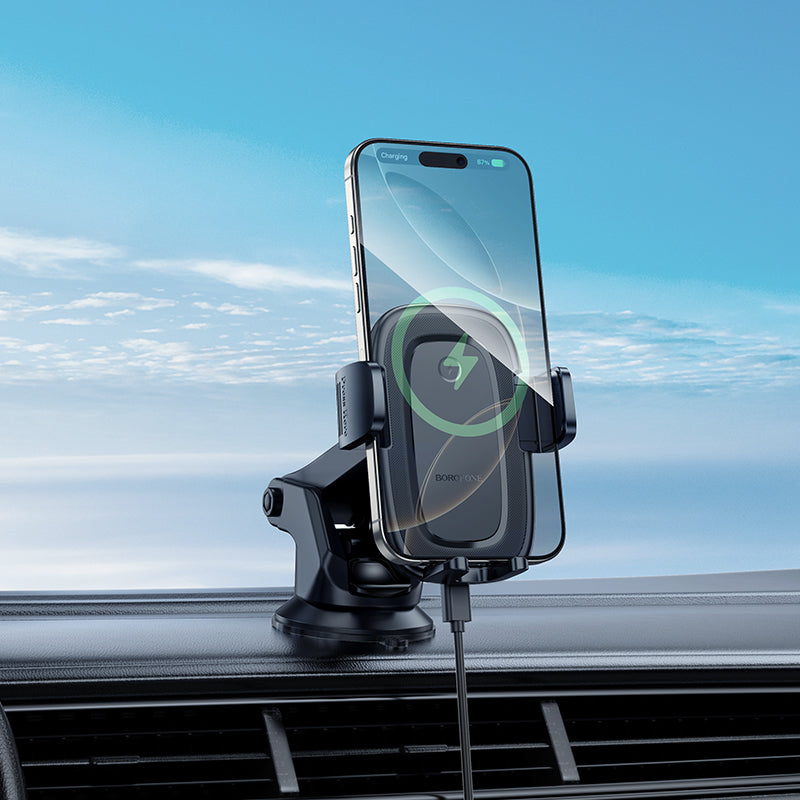 Borofone BH223 Follower vezeték nélküli autós töltő, 15W, 1.67A, Fekete