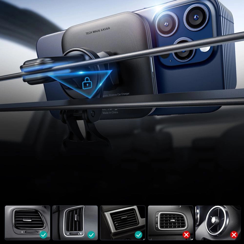 ESR HaloLock Vent vezeték nélküli autós töltő, 15W, 1.67A, Fekete