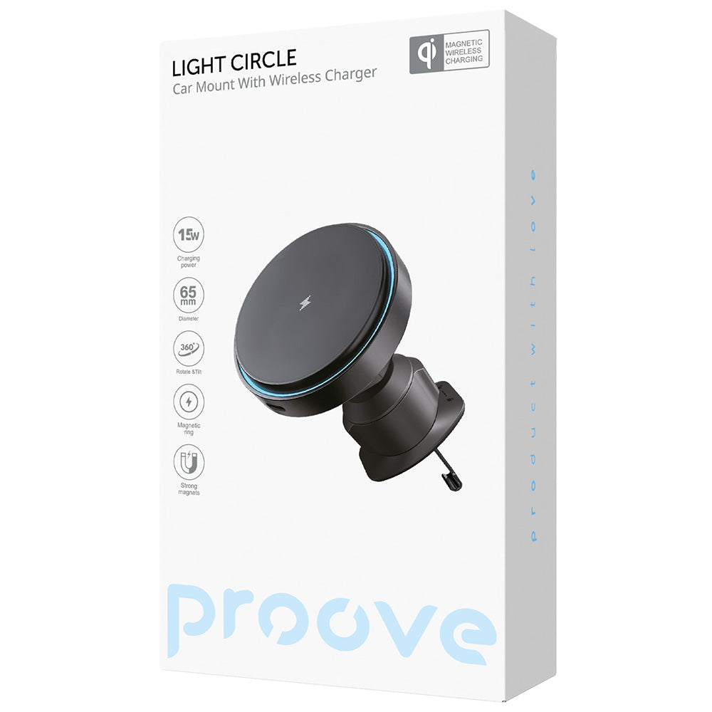 Proove Light Circle vezeték nélküli autós töltő, 15W, 1.67A, Fekete WHLC15010001