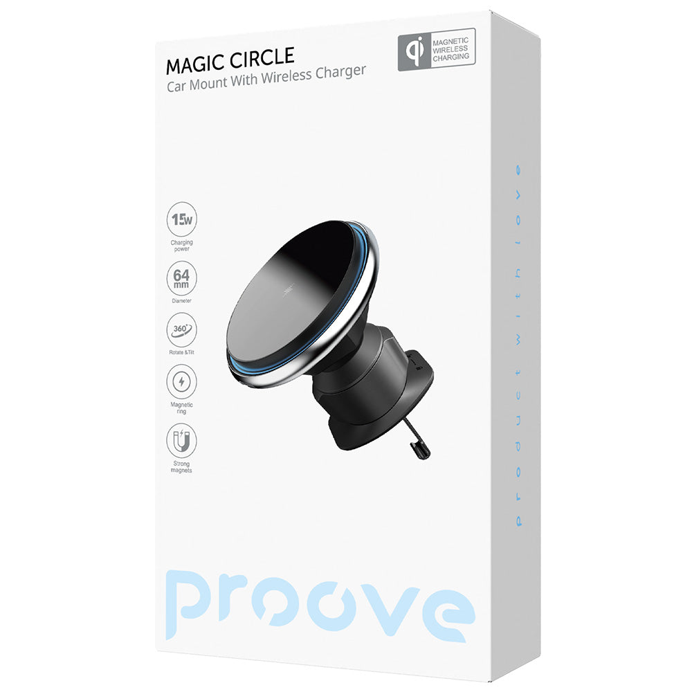 Proove Magic Circle vezeték nélküli autós töltő, 15W, 1.67A, ezüst WHMC15020006