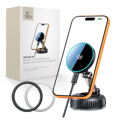Tech-Protect MM25W-V8 vezeték nélküli autós töltő, 25W, Fekete