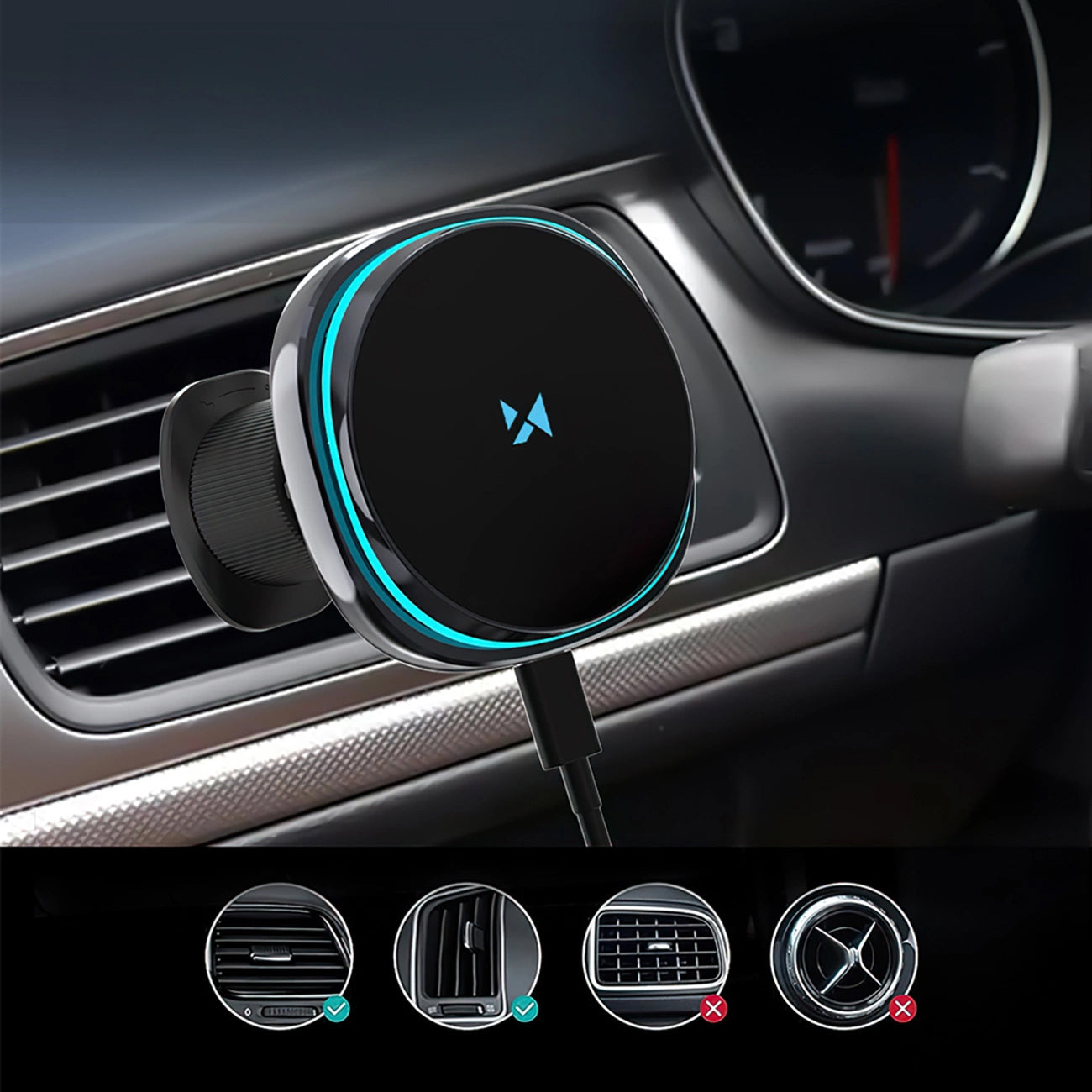 WZK WCT5-Q6S2Y vezeték nélküli autós töltő, 15W, 1.67A, Fekete