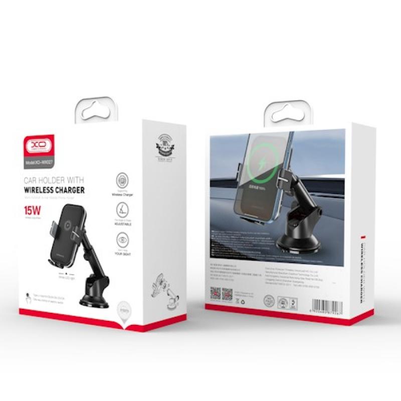 XO Design WX027 vezeték nélküli autós töltő, 15W, 1.67A, Fekete
