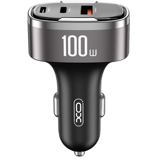XO Design CC61 autós töltő, 100W, 3A, 1 x Lightning - 1 x USB-A - 1 x USB-C, szürke