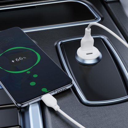 XO Design CC69 Car Charger, 30W, 3A, 1 x USB-A - 1 x USB-C, White