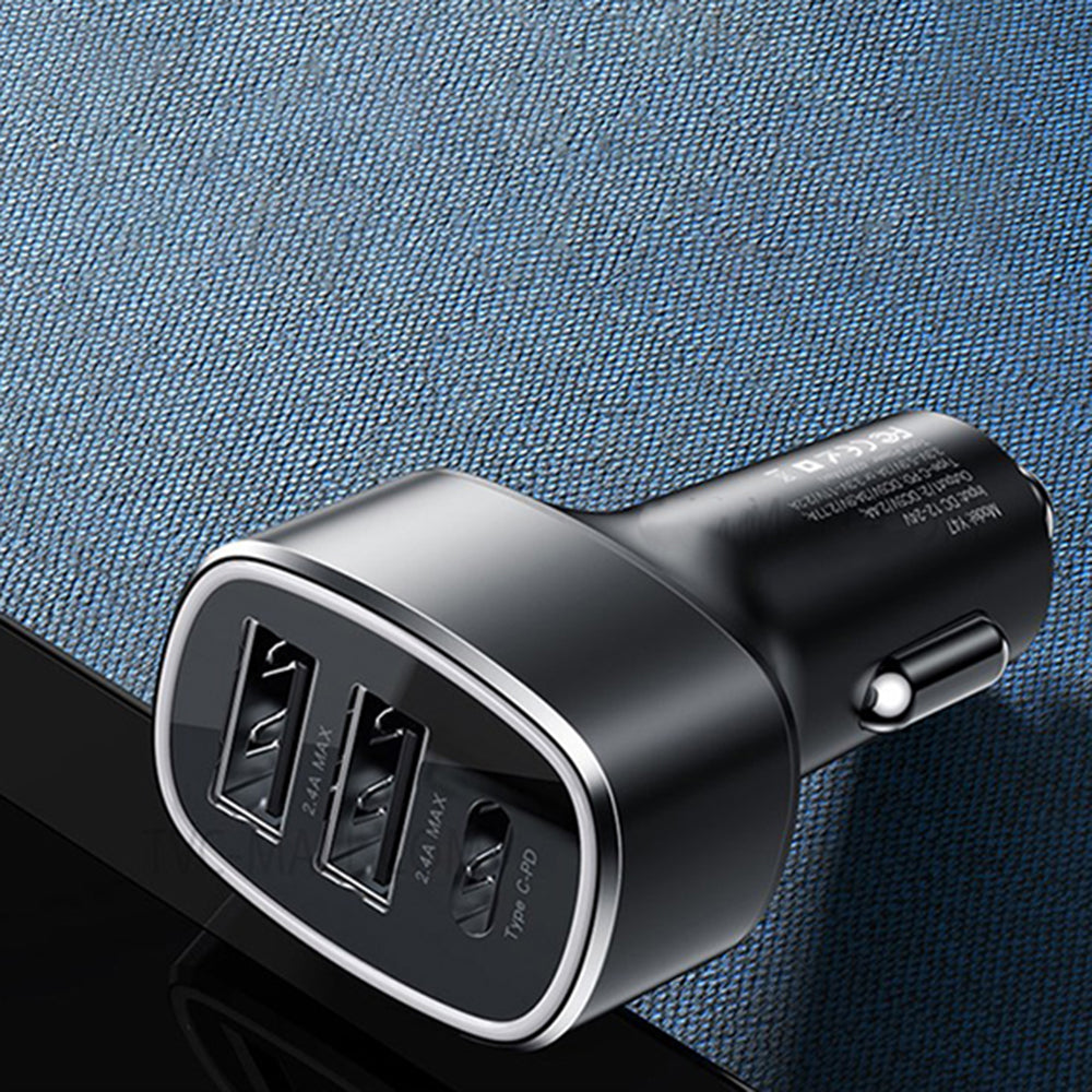 Yesido Y47 autós töltő, 49W, 3A, 2 x USB-A - 1 x USB-C, Fekete