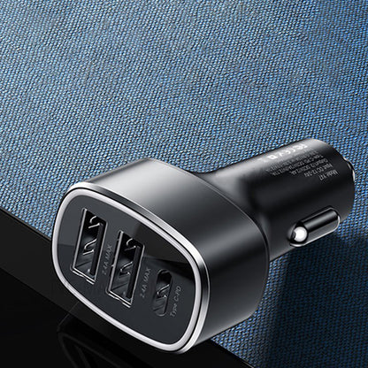 Yesido Y47 autós töltő, 49W, 3A, 2 x USB-A - 1 x USB-C, Fekete