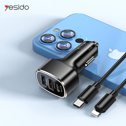 Yesido Y47 autós töltő, 49W, 3A, 2 x USB-A - 1 x USB-C, Fekete